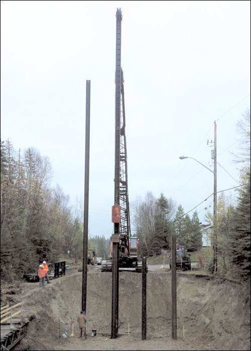 Vertical “H” piles being installed for the reconstruction of Wawa River Bridge.